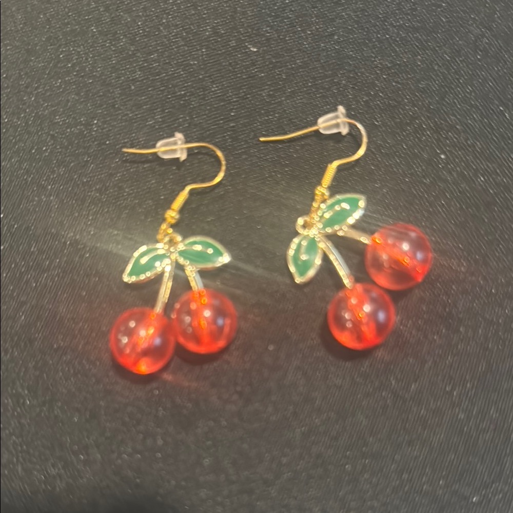 Cherry Drop Earrings with Gold Accents